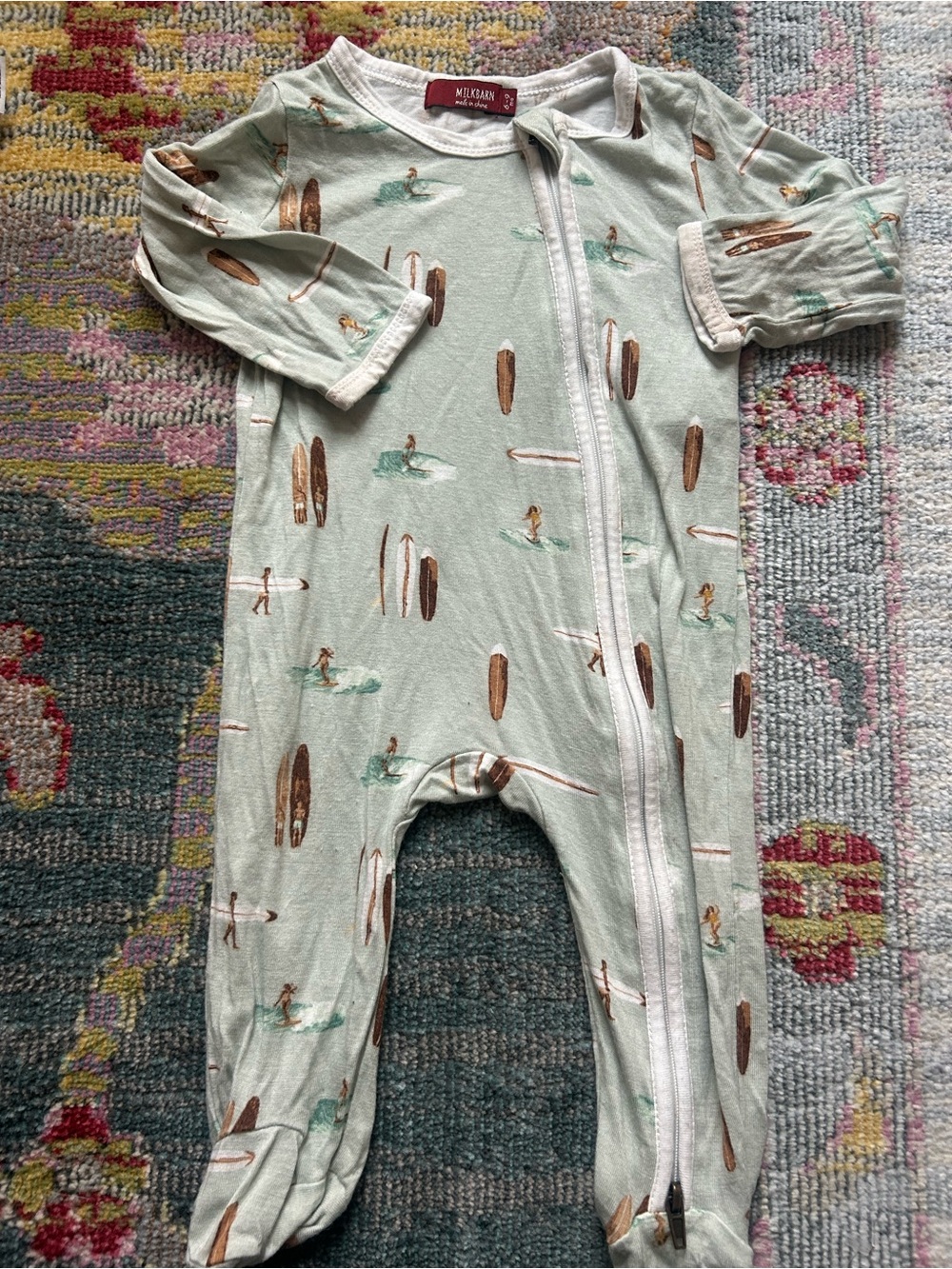 Milkbarn Surf Print Baby One-Piece Zipper Footed Pajamas 6-9 months